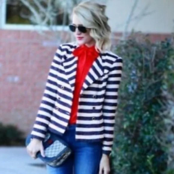 CAbi Navy and White Striped Blazer NWT - Picture 2 of 11
